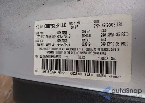 2008 Dodge Dakota Slt z USA, uszkodzony, nr VIN 1D7HW48N08S508015